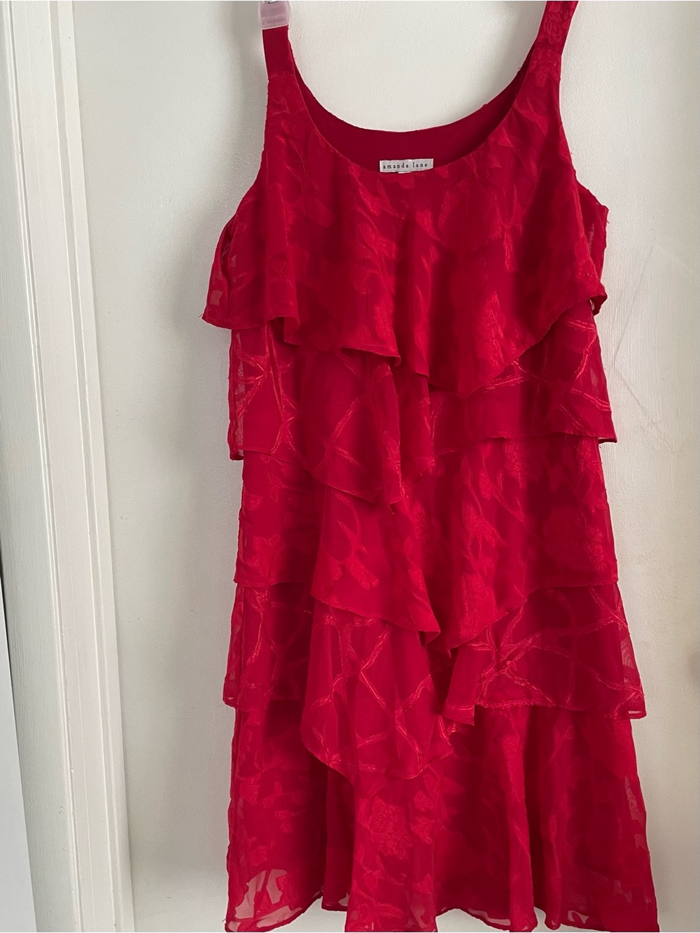Amanda Lane Red Tiered Ruffle Midi Dress